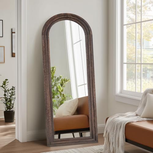 58x22 Arched Full Length Mirror, Solid Wood 3 Layer Frame, Brown - color: Brown-3 Layer-ar Frame, size: 57.9"L x 21.9"W