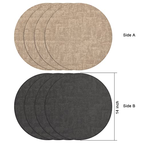 Myir JUN 14" Round Placemats Set of 4, Reversible Dual-Color Place Mats - color: Gray Beige