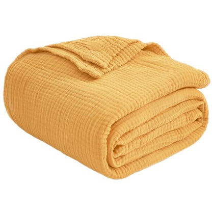 EMME Muslin Cotton Blanket Adults Heather Yellow Throw XL 50"x70" - color: 12 - Yellow, size: Large Throw (50" X 70")