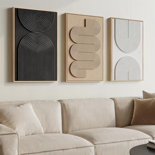 Framed Boho Abstract Wall Art Set, 3 Piece Modern 3D Artwork, 16x24 In - color: Neutral --A, size: 16"w X 24"h X 3pcs