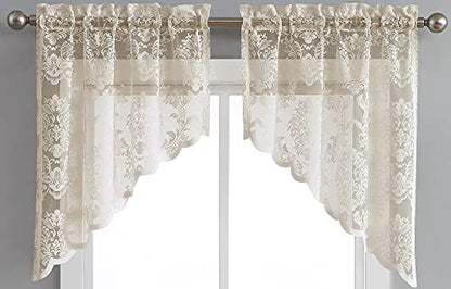 Warm Home Designs Knitted Linen Lace Kitchen Swag Curtains. FI Linen Swags - color: Golden Linen, size: 30"W x 38"L (Pack of 2)