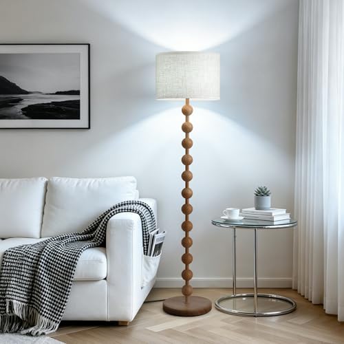 62" Farmhouse Floor Lamp with Remote, Dimmable Standing Lamp,Natural Wood - color: Natural Wood