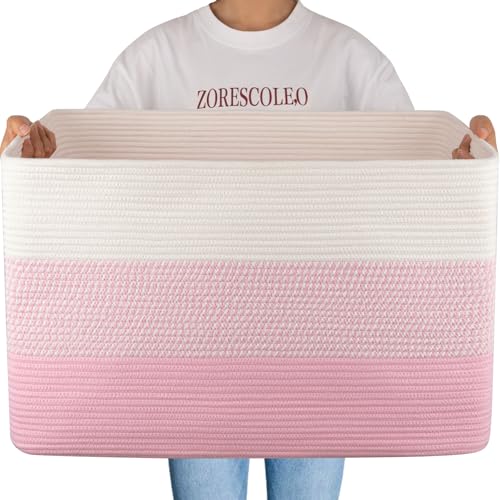 OIAHOMY 108L Extra Large Blanket Basket Dog Toy Basket Pink&White - color: Pink&White
