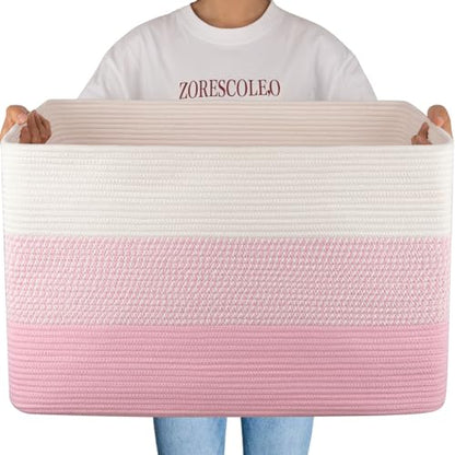 OIAHOMY 108L Extra Large Blanket Basket Dog Toy Basket Pink&White - color: Pink&White