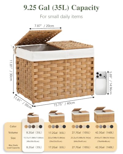 SETVSON Storage Basket with Lid Woven Wicker Baskets, 35L Natural - color: Natural, size: 35L-15.7L*11.8W*11.8H