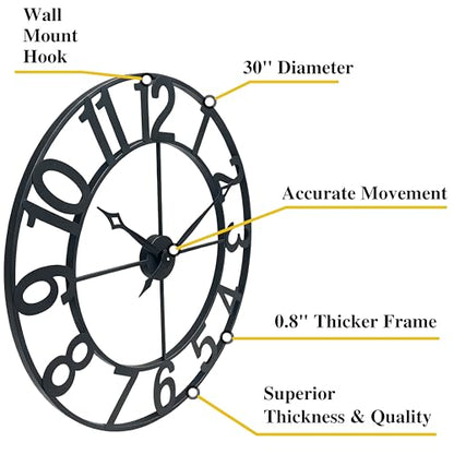 CLXEAST Oversized 30 Inch Wall Clock for Living Room, Arabic Numeral - color: Black Arabic Numeral, size: 30 Inch