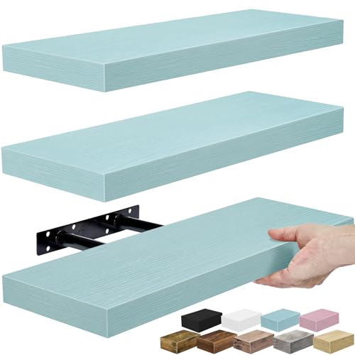 Sorbus 16 Inch Floating Shelves for Wall (3 Pack, Breezy Blue) - color: Breezy Blue, size: 3 Pack