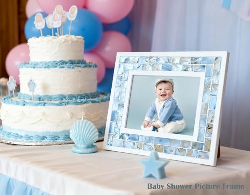 5x7 Mother of Pearl Picture Frame Beach, Blue Grey, 1pc | Picture Frame 5 by 7, Tabletop or Wall Photo Frame - color: Blue Grey, size: 5x7 Inch