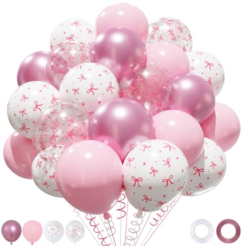 Patimate Pink Bow Balloons Set 50 pcs 12 inch Pink White Print Balloon Kit - color: Pink White Bow