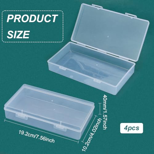 BENECREAT 4 Packs 4x7.5x1.6inch Rectangle Clear PP Plastic Box Containers Bead Storage Organizer Box, Dustproof Case with Hinged Lid for Cards, Beads and Craft Supplies - size: 4x7.5x1.6inch