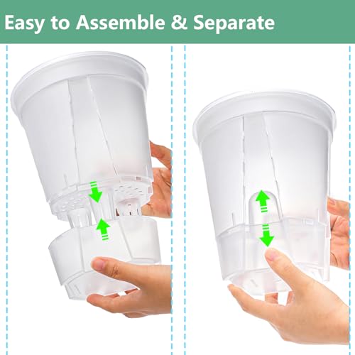 yarlung 6 Pack Self Watering Pots for Indoor Plants with Reservoir Tray and Holes, Clear Plastic Self Watering Planters for Outdoor Plants Flowers, Round 4.75" 6" 7"