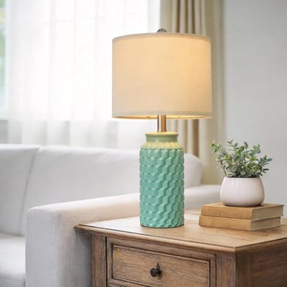 USumkky 20.5" Ceramic Table Lamps Set of 2 - Modern Farmhouse & Boho Style, Bedside Nightstand Lamps for Bedroom, Living Room End Table Lamps, Small Desk Lamp(Tiffany Blue) - color: 20.5" Tiffany Blue