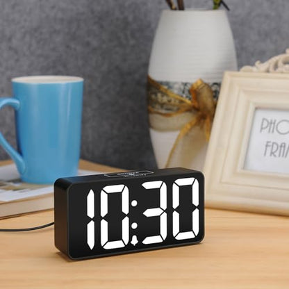 DreamSky Small Digital Alarm Clock for Bedroom, Large Big Numbers Display - color: Black Case White Digits