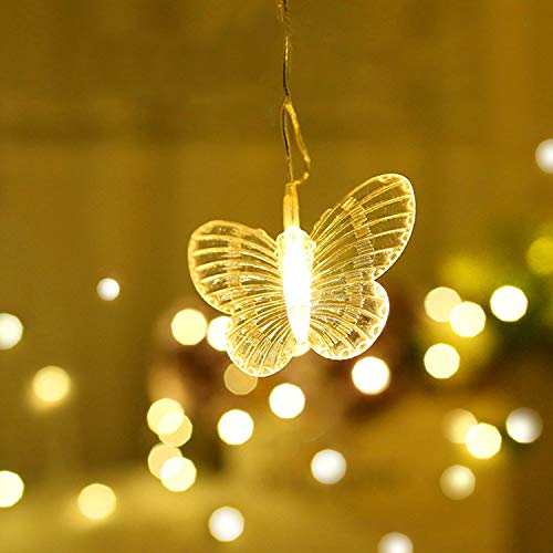 Butterfly Curtain Lights, 13ft 96 LED USB Window Fairy Lights 16 Butterflies 8 Modes Firefly Twinkle Timer String Lights with Remote for Room Bedroom Wall Ceiling Party Wedding Christmas - color: Warm White, size: 13ft