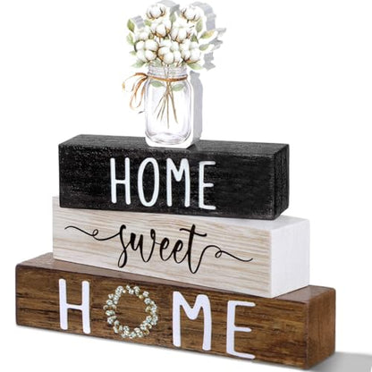 Cinnvoice 4 Pcs Farmhouse Wooden Tabletop Decor Cotton Summer Tiered Tray - style: Cotton