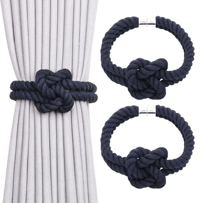 NICEEC Natural Cotton Rope Magnetic Curtain Tiebacks, 2 Pack, Dark Blue - color: Dark Blue, size: 2 Pack