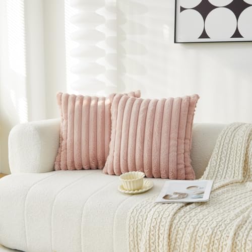 Sunday Praise Faux Fur Plush Decorative Throw Pillow Covers 20x20 Pink - color: Blush Pink, size: 20" x 20" (Pack of 2)