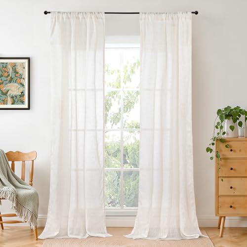 BGment Linen Curtains for Living Room 38X84 Inch Length, Semi Sheer Drapes - color: Linen, size: 38"W x 84"L (Pack of 2)