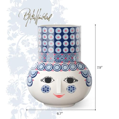 Bjørn Wiinblad Olga Vase | Hand-Painted Glazed Ceramic | Blue | 7.9 in - color: Blue, size: Medium