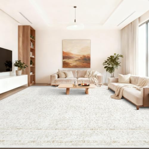 10x14 Area Rugs for Living Room: Washable Large Vintage Floral Rug Low Pile Non-Slip Boho Carpet for Bedroom Home Office Dining Room (FloralBeige, 10'x14') - color: Floral Beige, size: 10' x 14' (Rectangular)