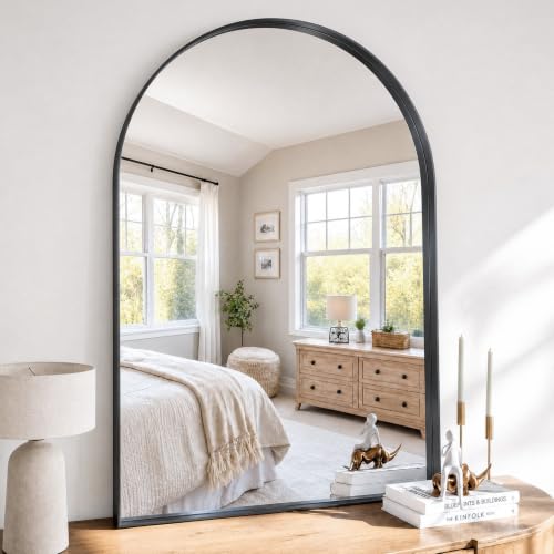 48"x30" Black Arched Mirror, Arched Wall Mirror with Metal Frame, Wall Mounted Large Arched Mirror for Living Room, Restroom, Entryway, Tempered Glass, Modern Home Decor - color: Black-square Corner, size: 48"L x 30"W
