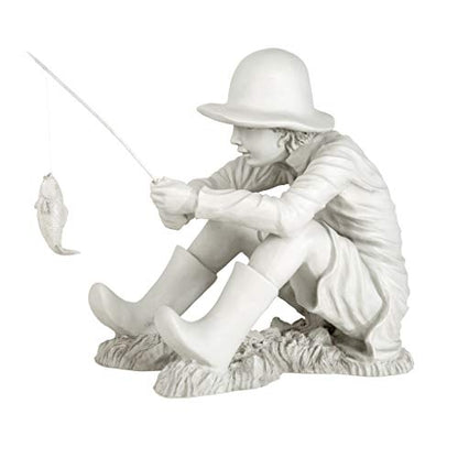 Design Toscano Gone Fishing Fisherman Boy Garden Statue, 17 Inch Tall, Cast Stone Resin, Two Tone Stone Finish - color: Gone Fishing Fisherman