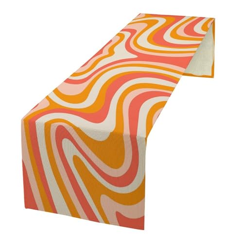 Retro 70s Groovy Table Runner Vintage Abstract Modern Art Boho Spiral Swirl Waves Farmhouse Country Dinner Runner for Home Kitchen Dining Table Party Holiday Decor 13"x36" - color: Orange-3, size: W13"x L36"