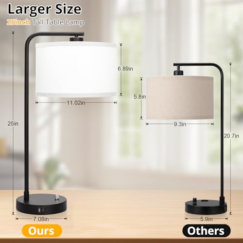 Seaside village Table Lamp for Bedroom with USB C+A Ports, Fully Stepless Dimmable Farmhouse Bedside Lamp Nightstand Light, Tall Reading Desk Lamp for Living Room, Office, 9W LED Bulb Included - color: Black Base with White Shade