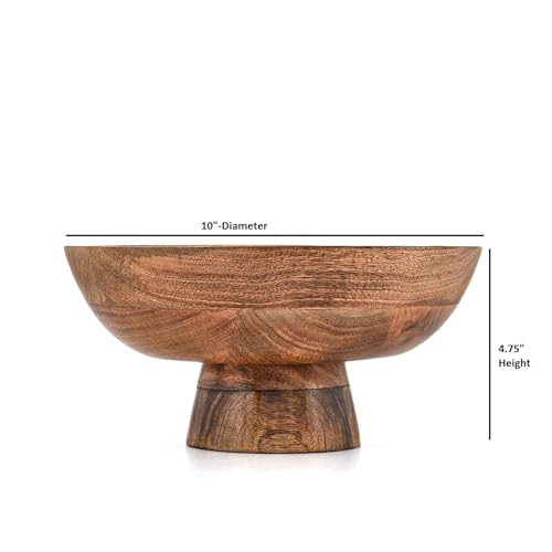Kaizen Casa Decorative Bowl Pedestal Mango Wood Minimalist Centerpiece Bowl for Kitchen Counter, Entryway, – Raised Wooden Display Bowl – Housewarming & Wedding Gift (10" X 10'' X 4.75")