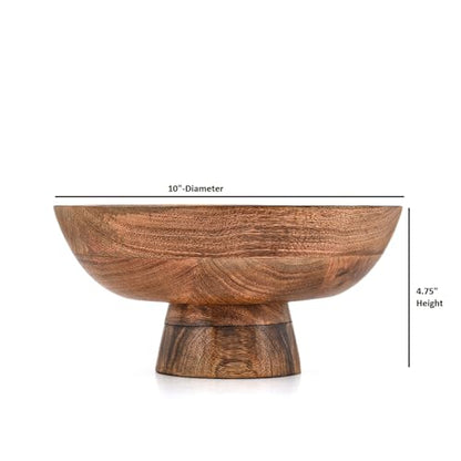 Kaizen Casa Decorative Bowl Pedestal Mango Wood Minimalist Centerpiece Bowl for Kitchen Counter, Entryway, – Raised Wooden Display Bowl – Housewarming & Wedding Gift (10" X 10'' X 4.75")
