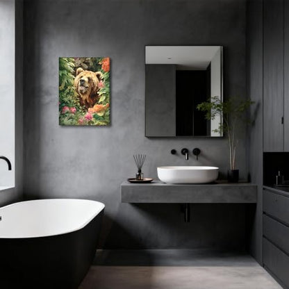 Halioyo Brown Bear Canvas Wall Art, Floral Bear Painting Print(12x16 in) - color: Painting-10, size: 16"L x 12"W