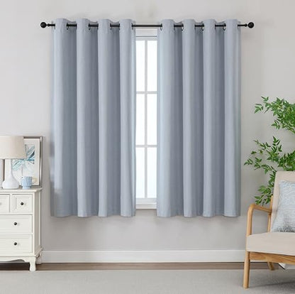 THOOO 100% Blackout Curtains Natural Linen Textured Blackout Curtains 63 Inch Length for Bedroom Living Room Nursery, Farmhouse Thermal Insulated Grommet Curtains Room Darkening 2 Panels,Light Blue - color: Light Blue, size: 52"W x 63"L (Pack of 2)