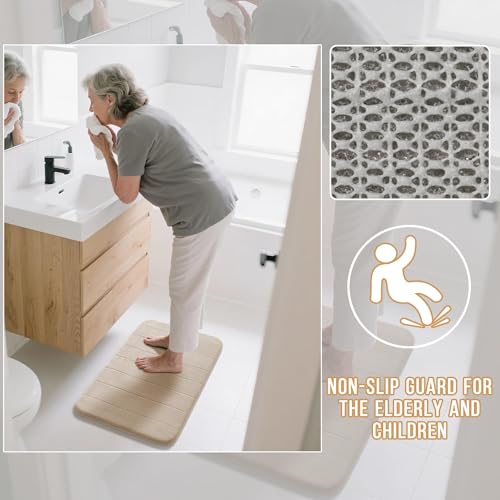 Yimobra Large Memory Foam Bathroom Mat Set, 44 x 24 & 24 x 17 in, Beige - color: Beige, size: 44x24+24x17 Inch