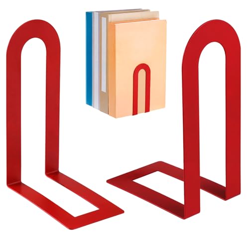 Chunful 6 Pcs Red Metal BookEnds Shelves, 7.5 x 5.75 x 3.5 in - color: Red, size: 7.5*5.75*3.5inch