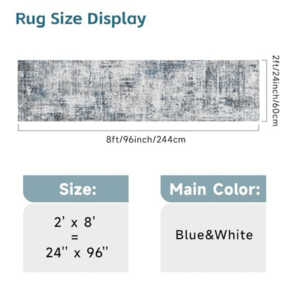 Washable 2x8 Runner Rug: Modern Abstract Carpet Runners for Hallway - color: Blue, size: 2' x 8' (Runner)