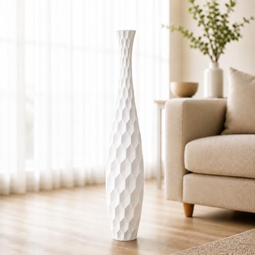 Leewadee Large Floor Vase 34" Mango Wood for Pampas Grass, Dried Flowers - color: White / Honeycomb, size: 34 inches