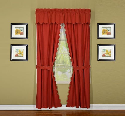 Today's Curtain, Orleans Scallop Curtain, Brick Red 45" Panel Pair and Tieback,4-Piece-Set, 60" W x 45" L, Brick Red - color: Brick Red, size: 60"W x 45"L (Pack of 1)