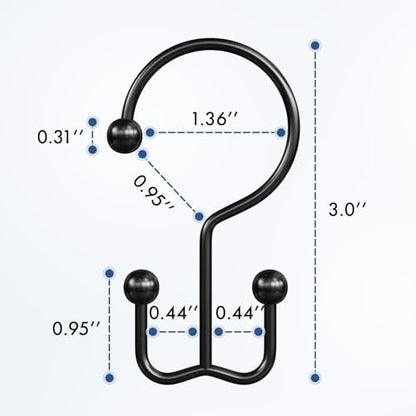 Bathway Shower Curtain Hooks Matte Black Shower Curtain Rings, 24 Pcs Double Hook Shower Curtain Hooks Rings Shower Curtain Hangers Rust Proof, Metal Shower Hooks for Bathroom Shower Curtain Rod - color: Matte Black-24pack, style: Minimalist