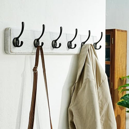 Dseap Wall Mounted Coat Rack: 24" Long, Patented, Heavy-Duty, 6-Double-Hooks Wooden Hanger Rail for Winter Coats, Hat, Jacket, Clothing - White & Black, Pack of 2 - color: White & Black, size: L=24"(2pcs)
