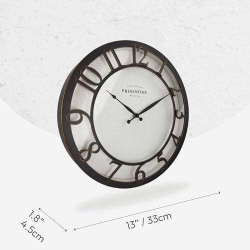 Presentime 13" Farmhouse Series Wall Clock - color: Oil Rubbed Bronze / Antique White, size: 13 inch