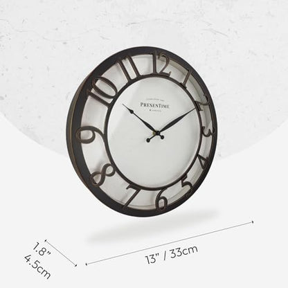 Presentime 13" Farmhouse Series Wall Clock - color: Oil Rubbed Bronze / Antique White, size: 13 inch