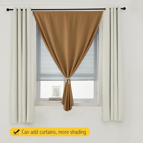 Self Adhesive Curtains, Stick Curtain Blackout Shades Window Cover Curtains for Living Room No Drilling, 35" W X 59" L, Brown, 1 Panel - color: Brown, size: 35"W x 59"L (Pack of 1)