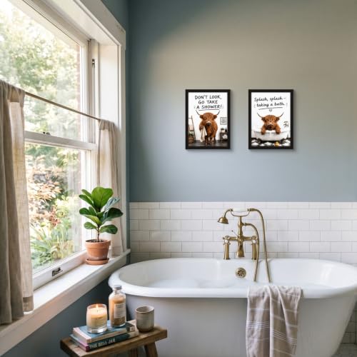 Framed Highland cattle Canvas Wall Art poster prints 12×16In2P Can be hung - color: bathroom-9, size: 12×16in