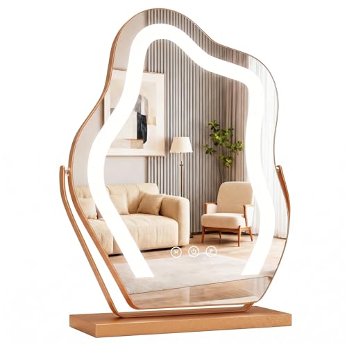 12.6''x17'' Makeup Mirror Cloud Shaped Lighted Vanity Mirror - color: Gold