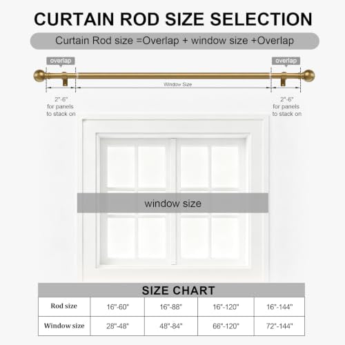 Warm Gold Curtain Rods 16-60 Inch Heavy Duty 1 Inch Diameter - color: Brass, size: 16"-60"|1 Pack