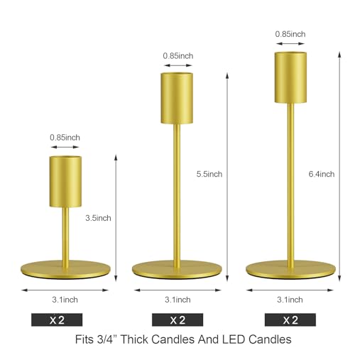 zeochyni Gold Taper Candle Holder Metal Candlestick Holders Set of 6 - color: Gold, size: Set of 6
