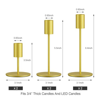 zeochyni Gold Taper Candle Holder Metal Candlestick Holders Set of 6 - color: Gold, size: Set of 6