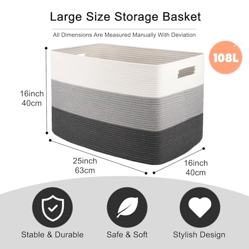 OIAHOMY 108L Extra Large Blanket Basket Dog Toy Basket radient Dark Grey - color: Gradient Dark Grey
