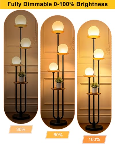 Lightdot 3-Globe Floor Lamp Dimmable with Green Glass Tray Black Floor Lamp - color: Amber-3U Black