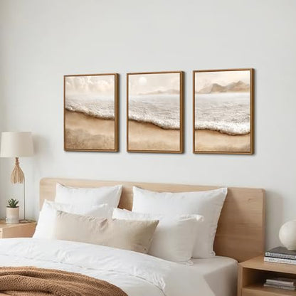 3 Pcs Abstract Beach Coastal Ocean Framed Canvas Wall Art Prints 12"x16" - color: Abstract Beach Coastal Scenery, size: 12"x16"x3Pcs